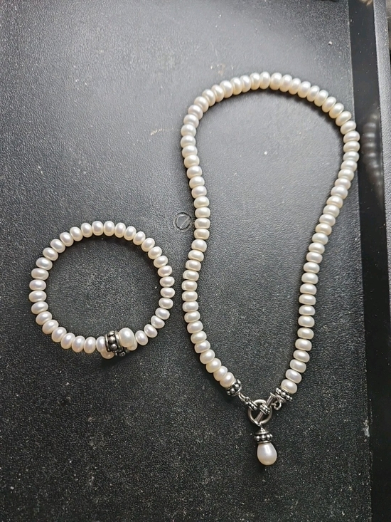 Honora Jewelry - Honora Rondelle Pearl & Sterling Silver Toggle Necklace & Bypass Bracelet Set